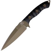 Curran LJAV005 Javelin Dark Earth Carbon Steel Double Edge Fixed Blade Knife Black G10 Handles Tan Kydex Sheath