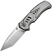 We 240942 Zentron Satin M390 Tanto Button Lock Knife Gray Titanium Handles