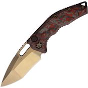 Heretic 0127ARDCC Auto Medusa Bronze Stonewash MagnaCut Recurve Button Lock Knife Red Camo Carbon Fiber Handles