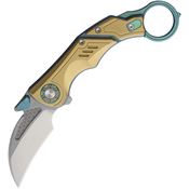 Critical Strike PREDATORGD Predator Karambit Bead Blast M390 Linerlock Knife Teal/Copper Titanium Handles