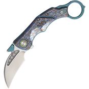 Critical Strike PREDATORTGN Predator Karambit Bead Blast M390 Linerlock Knife Teal/Camo Titanium Handles