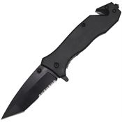 ElitEdge 10870BK Assist Open Rescue Black Part Serrated Tanto Linerlock Knife Black Handles