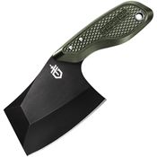 Gerber 3727 Tri-Tip Mini Cleaver Black Fixed Blade Knife Green Handles