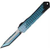 Heretic 023FCSTQ Auto Manticore S Turquoise MagnaCut Tanto OTF Knife Grenade Pattern Turquoise Aluminum Handles