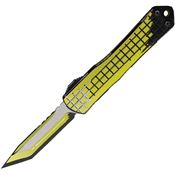 Heretic 023FCSYW Auto Manticore S Yellow MagnaCut Tanto OTF Knife Grenade Pattern Yellow Aluminum Handles