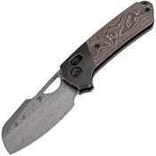 Kansept 2125V3 Nahual Damascus Crossbar Lock Knife Copper Foil Carbon Fiber Handles