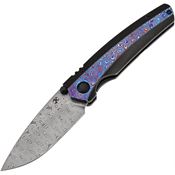 Kansept 2109A4 Raven Damascus Drop Point Framelock Knife Blackwash Titanium/Timascus Handles