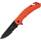Kershaw 8650ST Barricade Black Part Serrated 8CR13MOV Drop Point Linerlock Knife Orange Handles