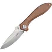 Kubey 314M Ruckus Stonewash Linerlock Knife Tan Canvas Micarta Handles