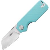 Kubey 407B Boxer Satin 14C28N Sheepsfoot Linerlock Knife Blue G10 Handles