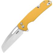 Kubey 363C 10-8 Satin 14C28N Sheepsfoot Button Lock Knife Yellow G10 Handles