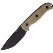 Ontario 8664 TAK 2 Black Carbon Steel Fixed Blade Knife Natural Micarta Handles