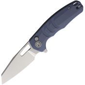 Petrified Fish E17BW Trilobite Stonewash 14C28N Tanto Button Lock Knife Blue G10 Handles