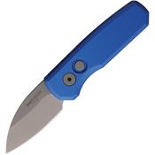 Pro Tech R5301 Auto Runt 5 Stonewash MagnaCut Wharncliffe Button Lock Knife Blue Anodized Aluminum Handles