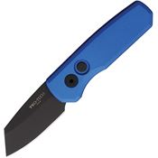Pro Tech R5203BL Auto Runt 5 Black DLC CPM-20CV Tanto Button Lock Knife Blue Anodized Aluminum Handles