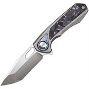 Remette ASTP2 Saker Falcon Button Satin S45VN Tanto Framelock Knife Gray/Black-Purple Carbon Fiber Handles