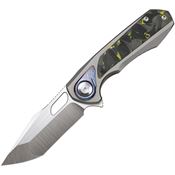 Remette ASTP3 Saker Falcon Button Satin S45VN Tanto Framelock Knife Gray/Black-Yellow Carbon Fiber Handles