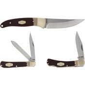 Schrade P1227061 Old Timer Fixed/Folder Combo Brown Sawcut Delrin Handles