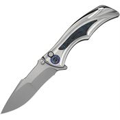 WE 240541 Tighe Down Stonewash M390 Drop Point Button Lock Knife Gray Titanium/Black - Blue Carbon Fiber Handles