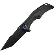 WE 24054B1 Tighe Down Blackwash M390 Tanto Button Lock Knife Black Titanium/Black-Yellow Carbon Fiber Handles