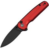 Civivi 20052F2 Mini Shakan Black Stonewash Drop Point Button Lock Knife Red Aluminum Handles