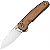 Civivi 20052F3 Mini Shakan Satin Drop Point Button Lock Knife Brown Aluminum Handles