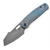 Kansept 2111A5 Orlok Nested Damascus Sheepsfoot Linerlock Knife Blue Handles