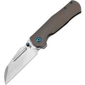 Kansept 1082A3 Dreadnaught Stonewash Cleaver Framelock Knife Bronze Titanium Handles