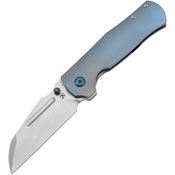 Kansept 1082A5 Dreadnaught Stonewash Cleaver Framelock Knife Blue Titanium Handles