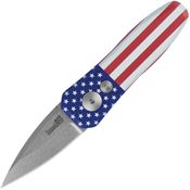 Kershaw 7500USA Auto Launch 4 Stonewash Button Lock Knife American Flag Handles