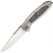 Ketuo M057 Bratva Satin Linerlock Knife Titanium/Blue Marble Carbon Fiber Handles