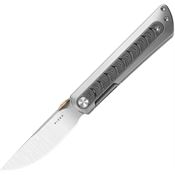 Kizer 3733A1 Quoll Brushed Drop Point Framelock Knife Gray Handles Rainbow Damascus Inlay