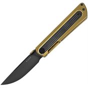 Kizer 3733A4 Quoll Black Drop Point Framelock Knife Gold Handles Zirconium Inlay