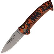 Knives Of Alaska 00935FG Auto Strike Force Bead Blast Part Serrated MagnaCut Button Lock Knife Black/Orange G10 Handles