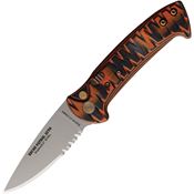 Knives Of Alaska 00938FG Auto Strike Force Bead Blast Part Serrated MagnaCut Button Lock Knife Black/Orange Sculped G10 Handles