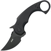Kubey 440F Jaw Pikal Black Stonewash Karambit Linerlock Knife Black G10 Handles