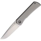 North Mountain Blade 2525FL Sun Brushed Clip Point Framelock Knife Gray Titanium Handles