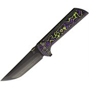 North Mountain Blade 2406PRCFD Chop 2 Black Button Lock Knife Green/Purple Carbon Fiber Handles