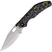 North Mountain Blade 2521PRGR BBNM Bowie Framelock Knife Purple/Yellow Ceramic Carbon Fiber Handles