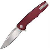 Ocaso 29RDS Strategy Satin D2 Clip Point Linerlock Knife Red Aluminum Handles