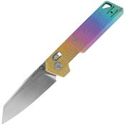 Vosteed A3508 Parallel Stonewash Tanto CrossBar Lock Knife Iridescent Crackle Titanium Handles
