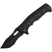 Falcon KS1025BK Black Part Serrated Tanto Linerlock Knife A/O Black Handles