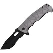 Falcon KS1025GY Black Part Serrated Tanto Linerlock Knife A/O Gray Handles