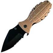 ElitEdge 10A133DT Black Partial Serrated Linerlock Knife A/O Tan Grenade Aluminum Handles