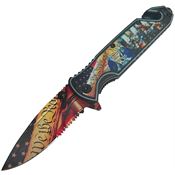 Falcon KS1820WE Part Serrated Spear Point Linerlock Knife A/O We The People Handles
