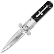 ElitEdge 10A137BP Satin Finish False Edge Knight Warrior Linerlock Knife Marbled Handles