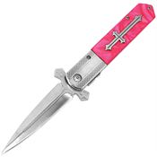 ElitEdge 10A137PK Satin Finish False Edge Knight Warrior Linerlock Knife Pink Handles