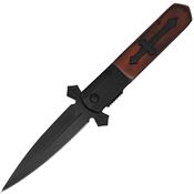 ElitEdge 10A137WB Black Finish False Edge Knight Warrior Linerlock Knife Brown Handles