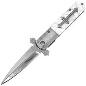 ElitEdge 10A137WP Satin Finish False Edge Knight Warrior Linerlock Knife White Handles