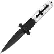 ElitEdge 10A137WPB Black Finish False Edge Knight Warrior Black Linerlock Knife White Handles